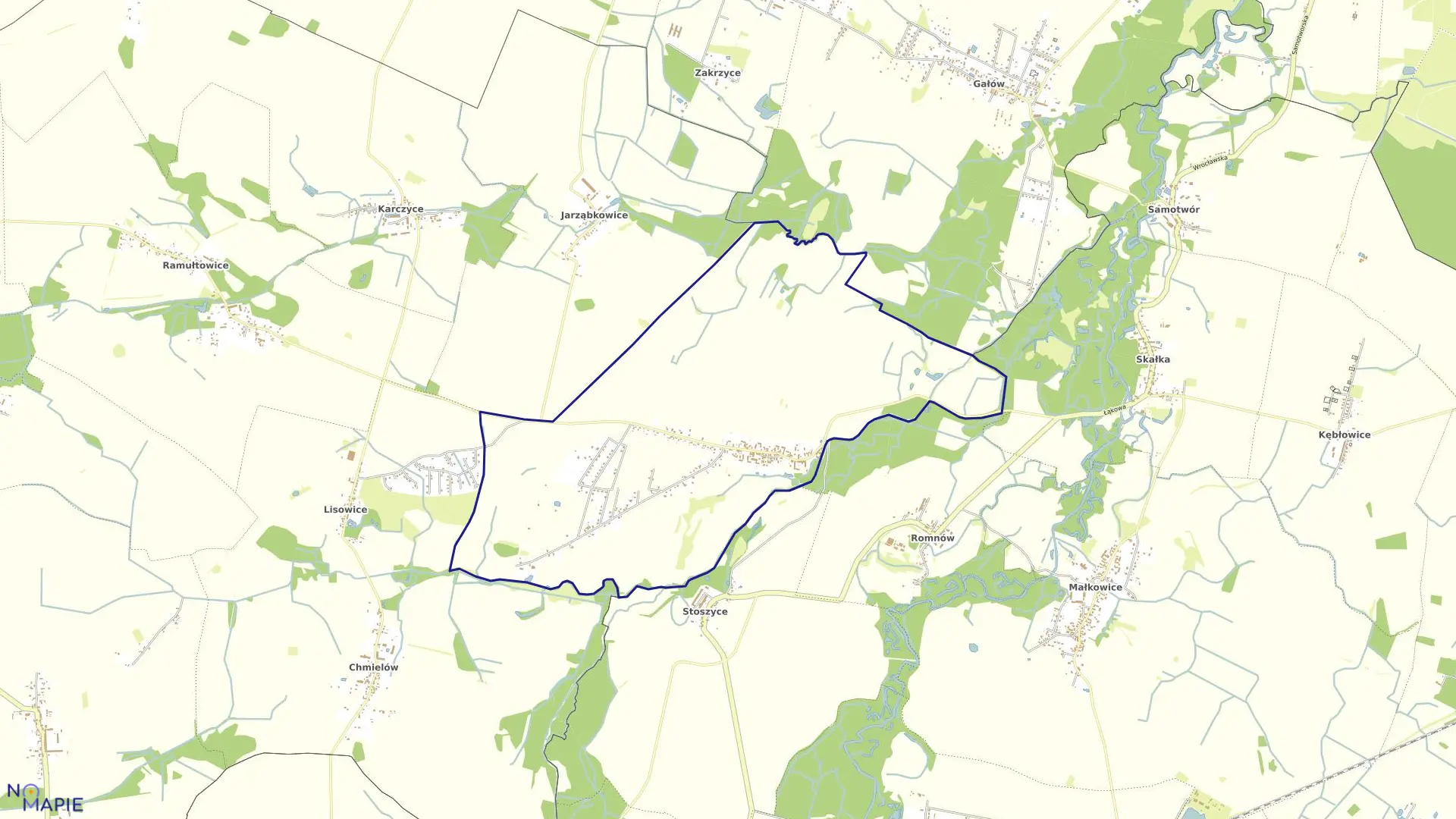 Mapa obrębu Bogdaszowice w gminie Kąty Wrocławskie