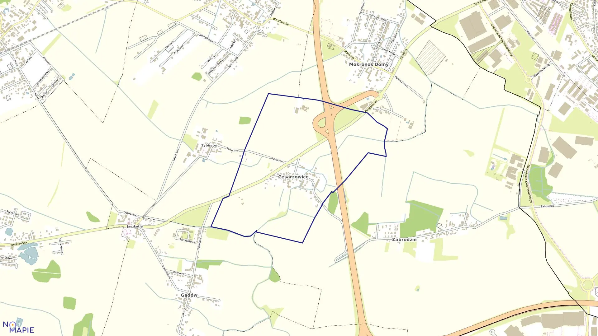 Mapa obrębu Cesarzowice w gminie Kąty Wrocławskie