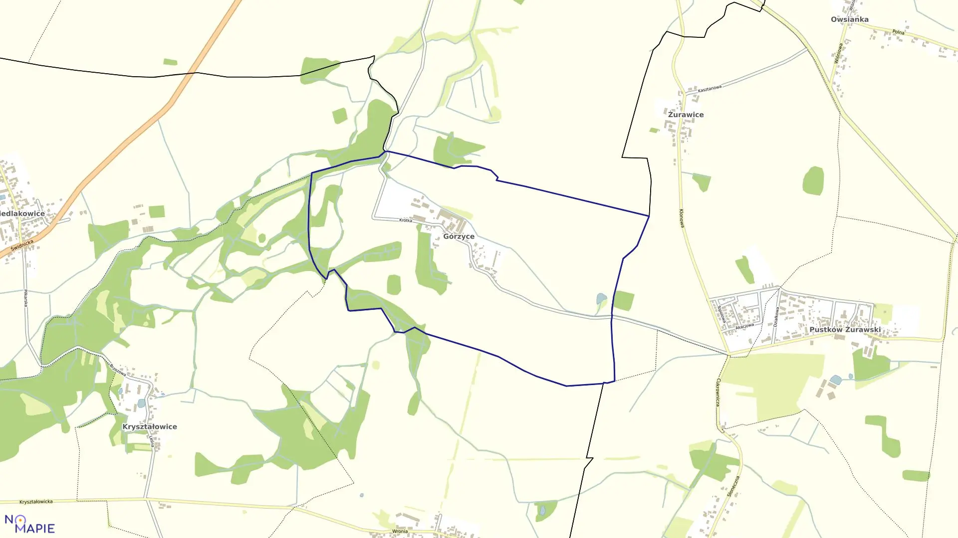 Mapa obrębu Górzyce w gminie Kąty Wrocławskie