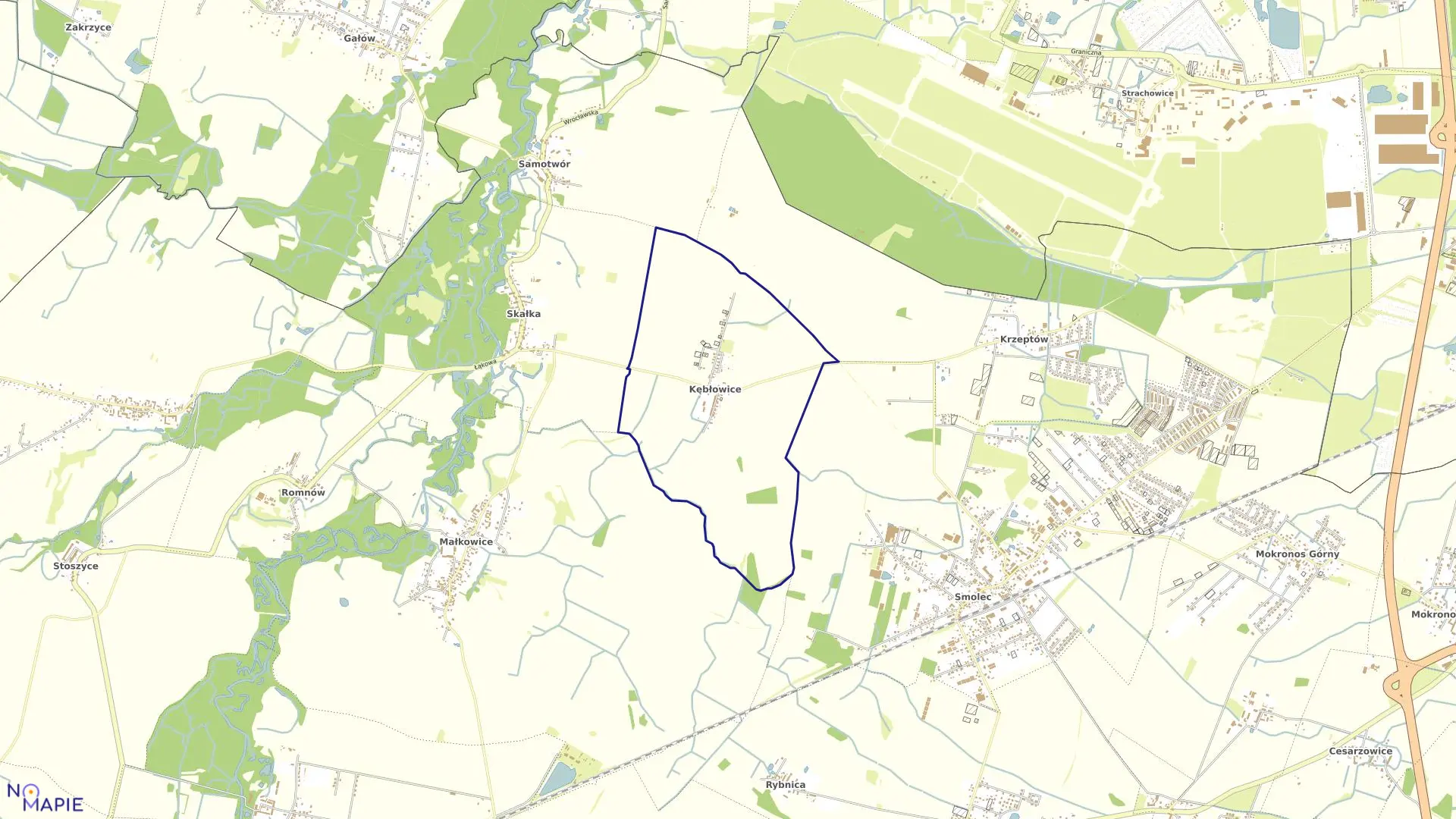 Mapa obrębu Kębłowice w gminie Kąty Wrocławskie