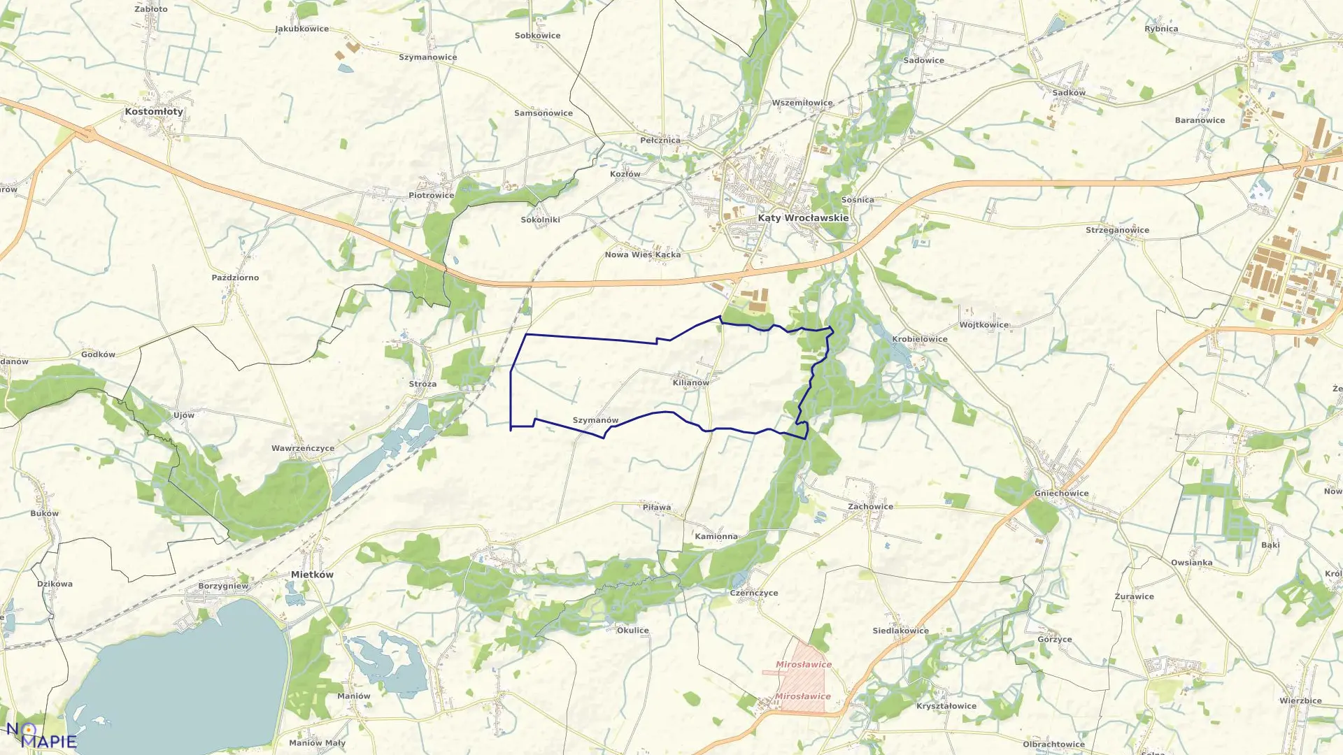 Mapa obrębu Kilianów-Szymanów w gminie Kąty Wrocławskie