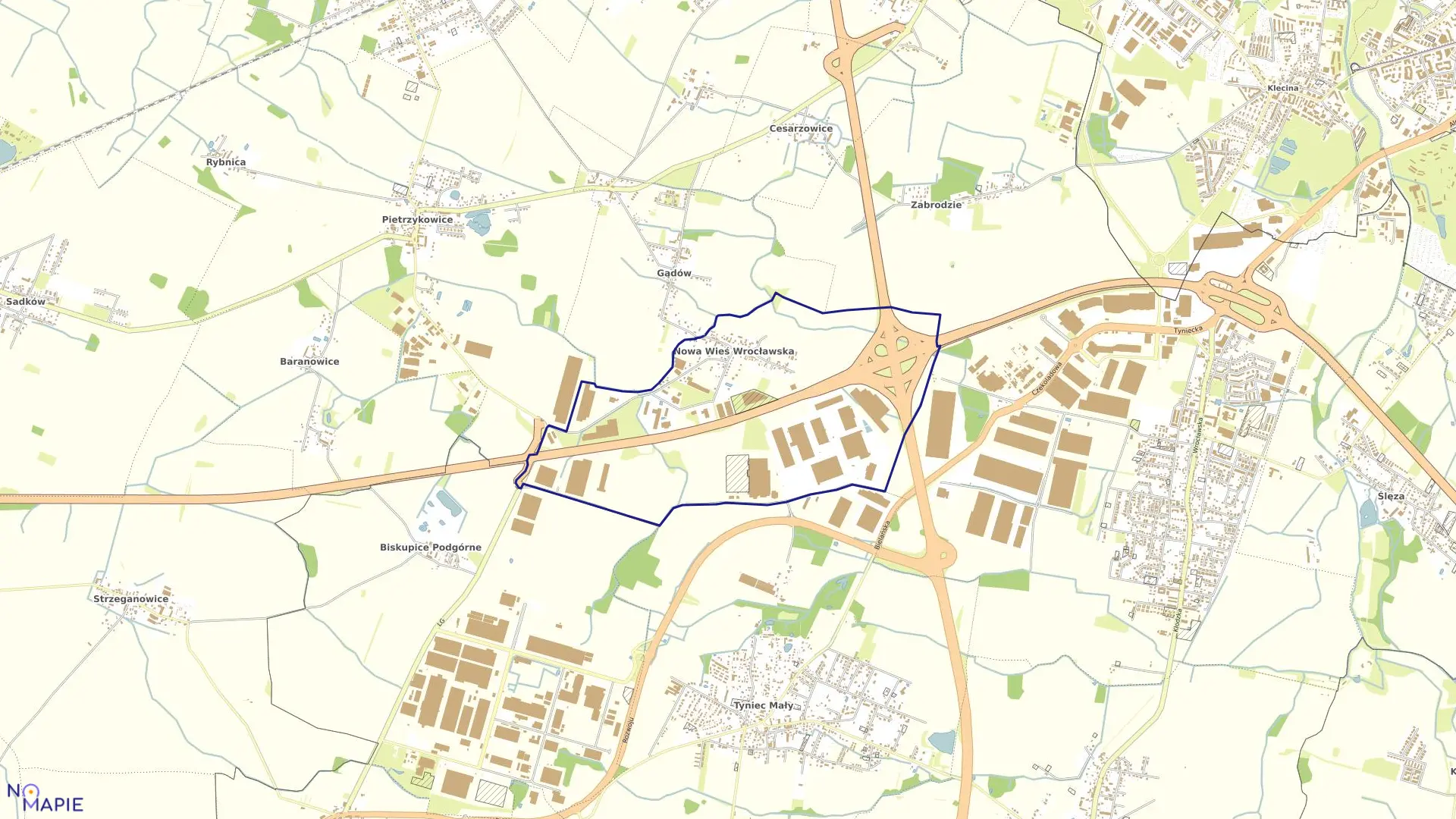 Mapa obrębu Nowa Wieś Wrocławska w gminie Kąty Wrocławskie