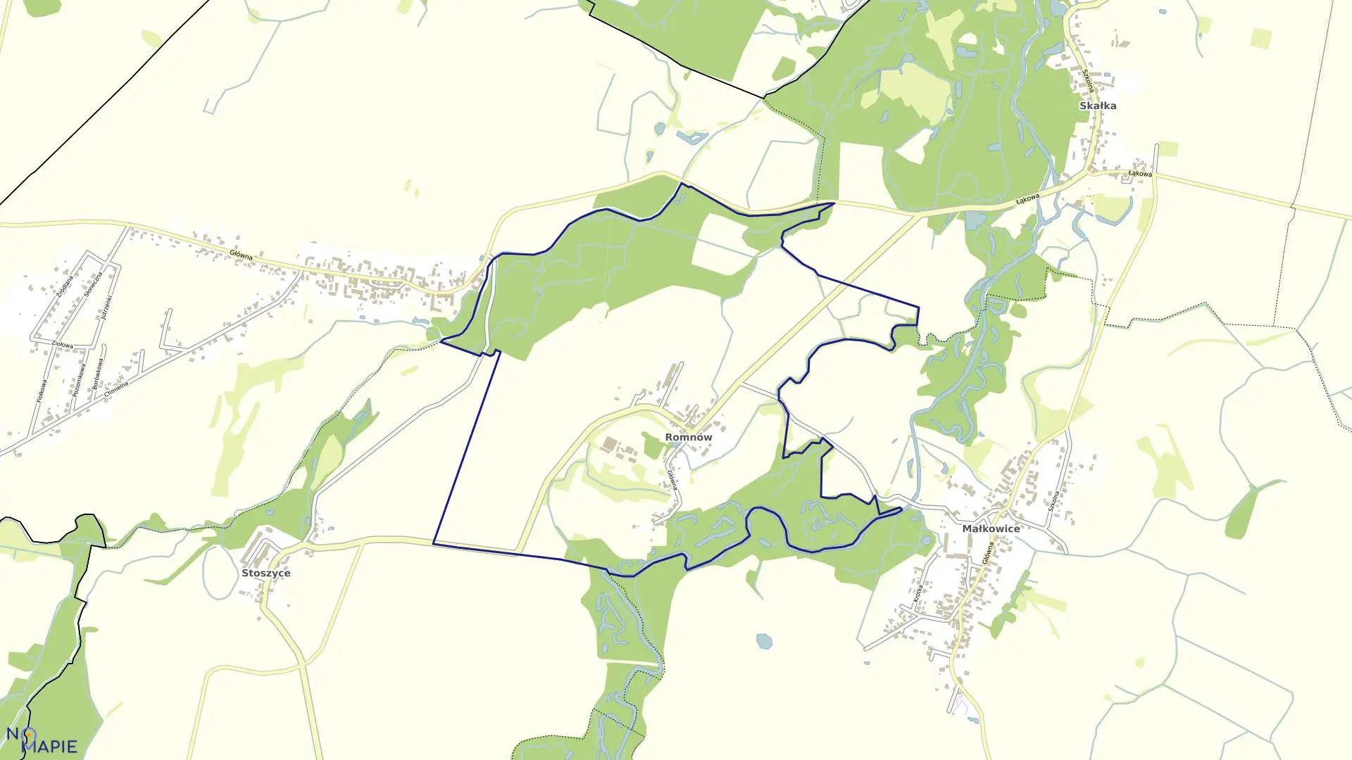 Mapa obrębu Romnów w gminie Kąty Wrocławskie