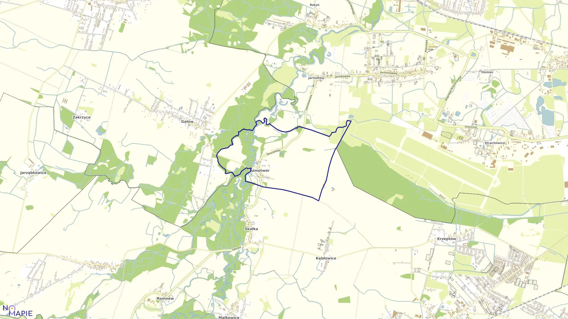 Mapa obrębu Samotwór w gminie Kąty Wrocławskie