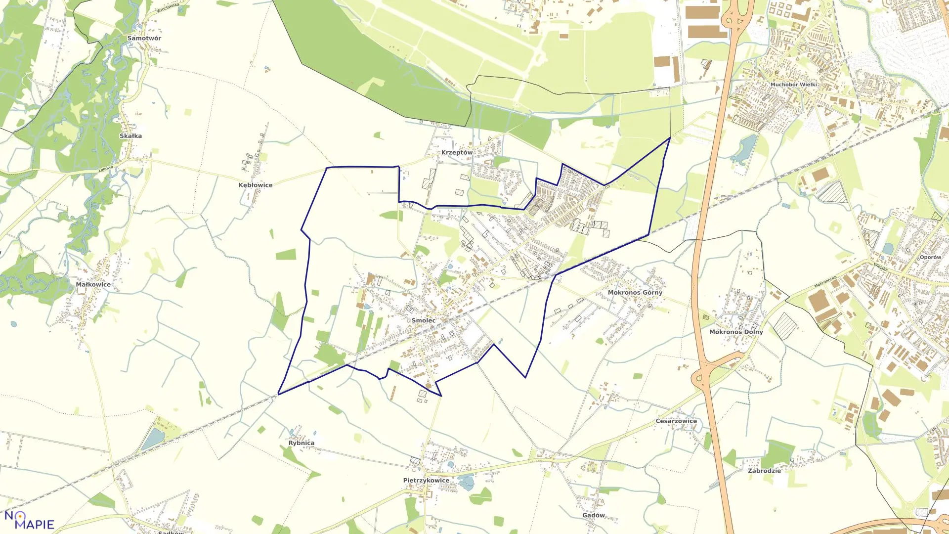 Mapa obrębu Smolec w gminie Kąty Wrocławskie