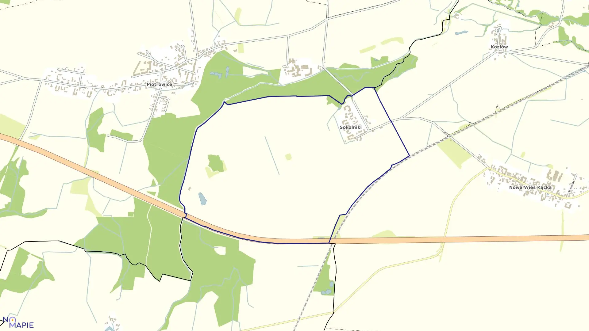 Mapa obrębu Sokolniki w gminie Kąty Wrocławskie