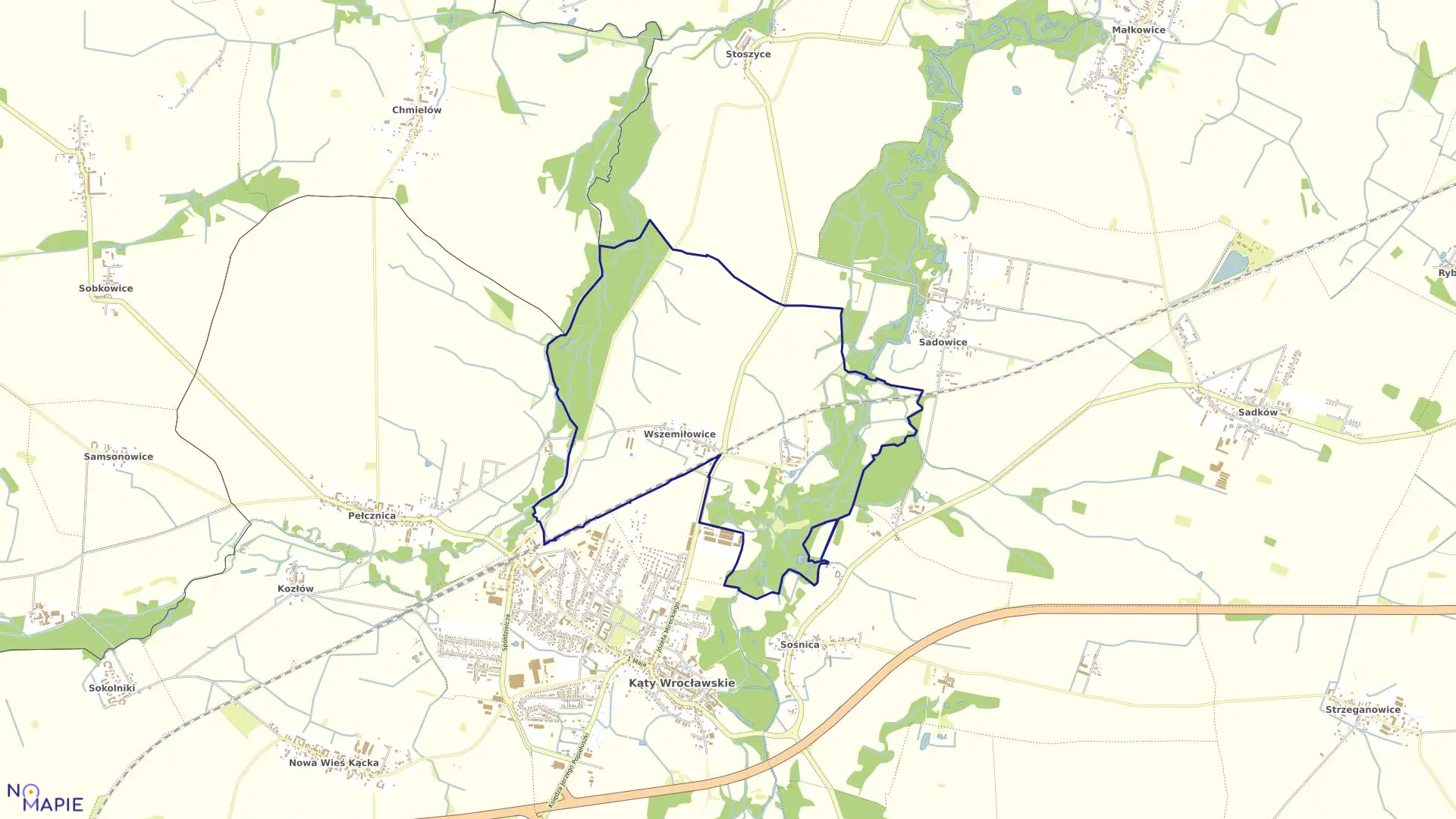 Mapa obrębu Wszemiłowice-Jurczyce w gminie Kąty Wrocławskie